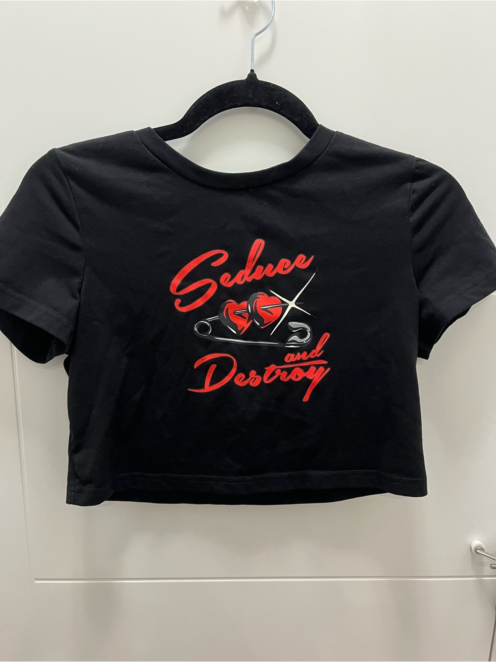 Seduce and Destroy Black Graphic Crop Tee